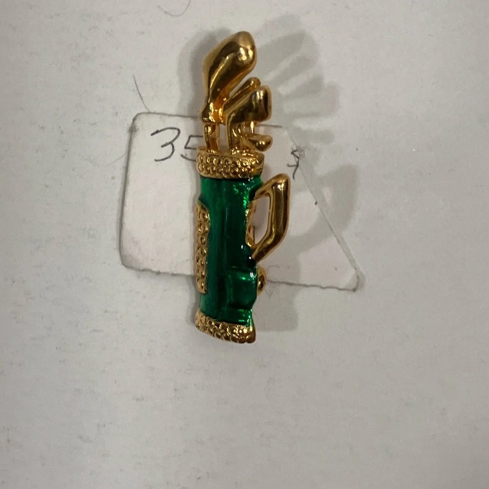 Gold and Green Golf Bag Brooch